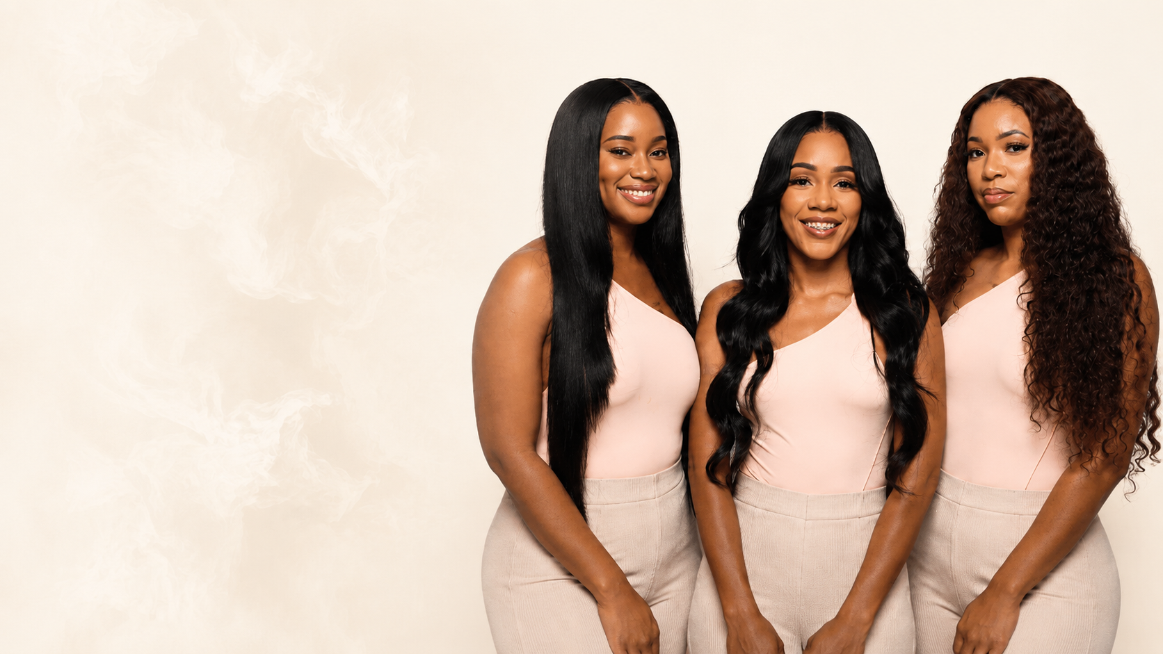 Indish Beauty clients with sleek straight, wavy, and curly installs